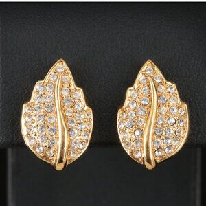Christian Dior Vintage Crystal Leaf Clip Earrings